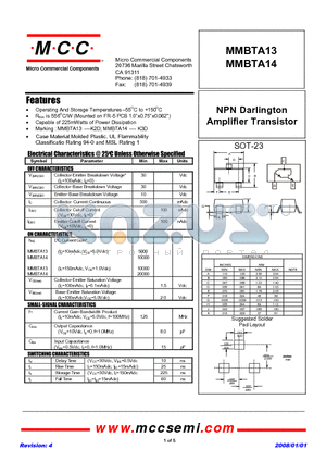 MMBTA13 datasheet - NPN Darlington Amplifier Transistor