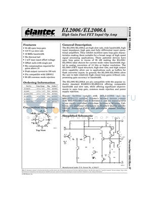 EL883B datasheet - High Gain Fast FET Input Op Amp