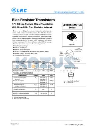 LDTC114EM3T5G datasheet - Bias Resistor Transistors