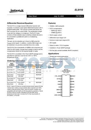 EL9110IU-T13 datasheet - Differential Receiver/Equalizer