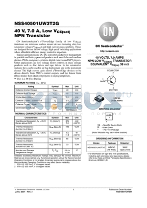 NSS40501UW3T2G datasheet - 40 V, 7.0 A, Low VCE(sat) NPN Transistor