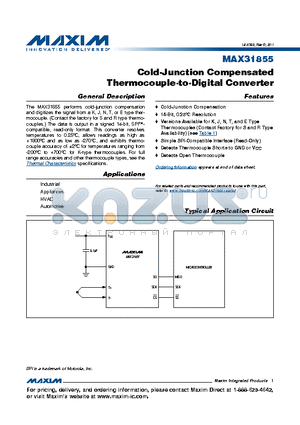 MAX31855JASA datasheet - Cold-Junction Compensated Thermocouple-to-Digital Converter