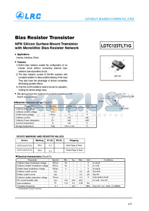 LDTC123TLT1G datasheet - Bias Resistor Transistor
