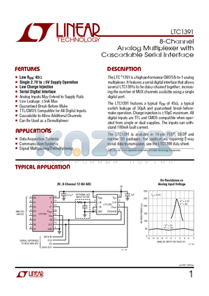 LTC1391IN datasheet - 8-Channel Analog Multiplexer with Cascadable Serial Interface