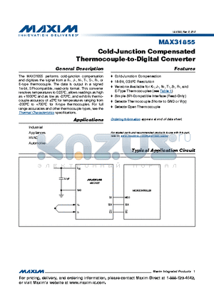 MAX31855 datasheet - Cold-Junction Compensated Thermocouple-to-Digital Converter