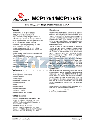 MCP1754S-3302E-MC datasheet - 150 mA, 16V, High Performance LDO