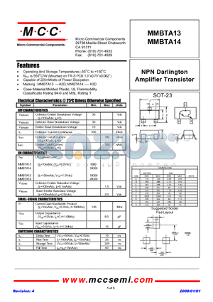 MMBTA13_08 datasheet - NPN Darlington Amplifier Transistor