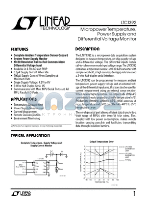 LTC1392IN8 datasheet - Micropower Temperature, Power Supply and Differential Voltage Monitor
