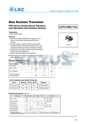 LDTC144ELT1G datasheet - Bias Resistor Transistor