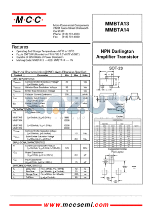 MMBTA14 datasheet - NPN Darlington Amplifier Transistor