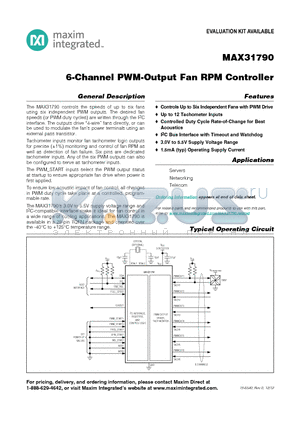 MAX31790 datasheet - 6-Channel PWM-Output Fan RPM Controller