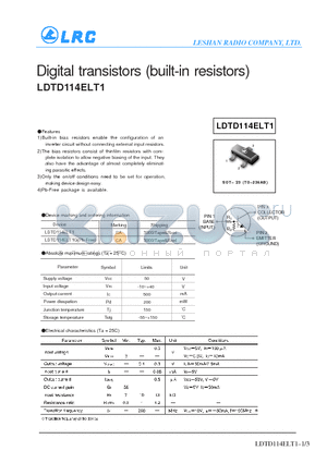 LDTD114ELT1 datasheet - Digital transistors (built-in resistors)