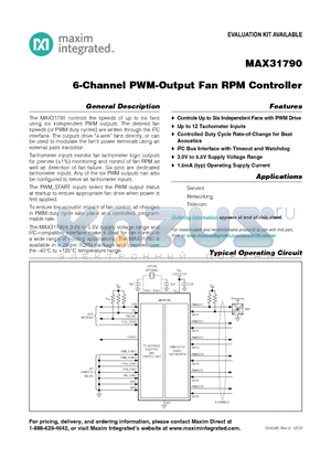 MAX31790ATI+ datasheet - 6-Channel PWM-Output Fan RPM Controller