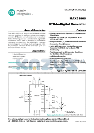 MAX31865 datasheet - RTD-to-Digital Converter