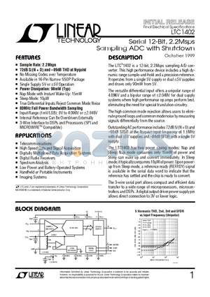 LTC1402IGN datasheet - Serial 12-Bit, 2.2Msps Sampling ADC with Shutdown