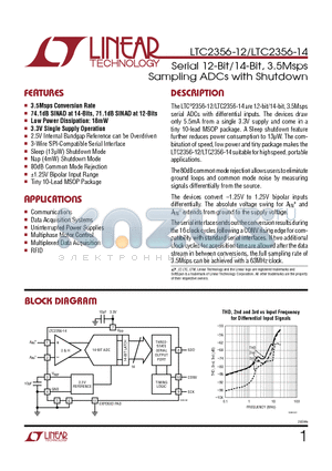 LTC1402 datasheet - Serial 12-Bit/14-Bit, 3.5Msps