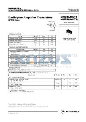 MMBTA14LT1 datasheet - Darlington Amplifier Transistors