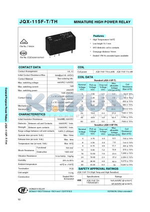 JQX-115F-T0481HS3B datasheet - MINIATURE HIGH POWER RELAY