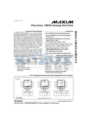 MAX318ESA datasheet - Precision, CMOS Analog Switches