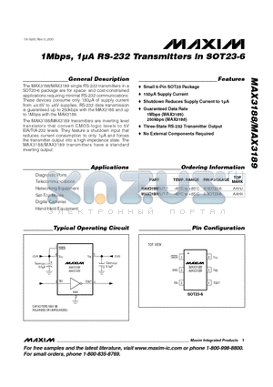 MAX3189EUT-T datasheet - 1Mbps, 1lA RS-232 Transmitters in SOT23-6