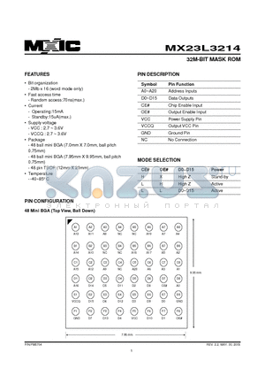 MX23L3214TI-90 datasheet - 32M-BIT MASK ROM