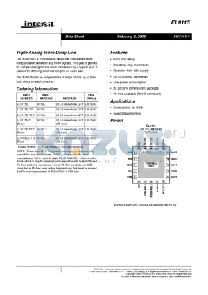 EL9115IL-T7 datasheet - Triple Analog Video Delay Line