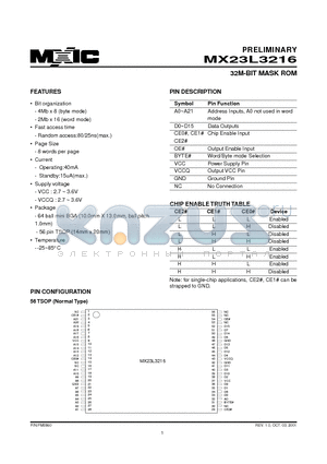 MX23L3216 datasheet - 32M-BIT MASK ROM