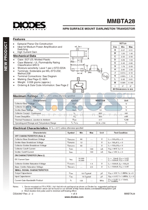 MMBTA28-7 datasheet - NPN SURFACE MOUNT DARLINGTON TRANSISTOR