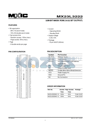 MX23L3222MC-12 datasheet - 32M-BIT MASK ROM (16/32 BIT OUTPUT)