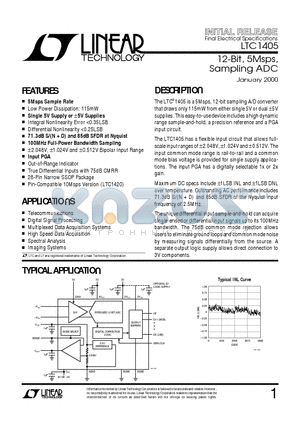 LTC1405 datasheet - 12-Bit, 5Msps, Sampling ADC