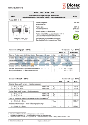 MMBTA42 datasheet - Surface mount High Voltage Transistors