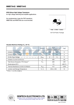 MMBTA42 datasheet - NPN Silicon High Voltage Transistors