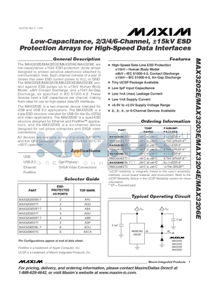 MAX3202EETT datasheet - Low-Capacitance, 2/3/4/6-Channel, a15kV ESD Protection Arrays for High-Speed Data Interfaces