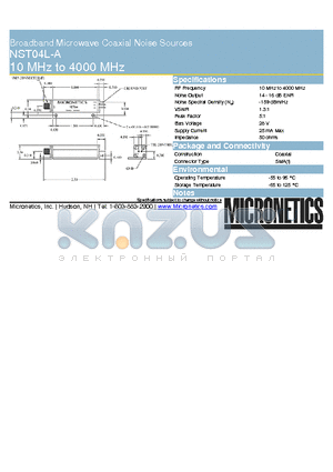 NST04L-A datasheet - Broadband Microwave Coaxial Noise Sources 10 MHz to 4000 MHz