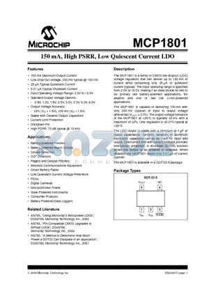 MCP1801T-1202I/OT datasheet - 150 mA, High PSRR, Low Quiescent Current LDO