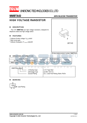 MMBTA42L-AE3-R datasheet - HIGH VOLTAGE RANSISTOR