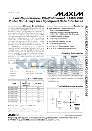 MAX3204EETT datasheet - Low-Capacitance, 2/3/4/6-Channel, a15kV ESD Protection Arrays for High-Speed Data Interfaces