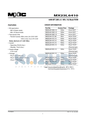 MX23L6410MC-10 datasheet - 64M-BIT (8M x 8 / 4M x 16) Mask ROM