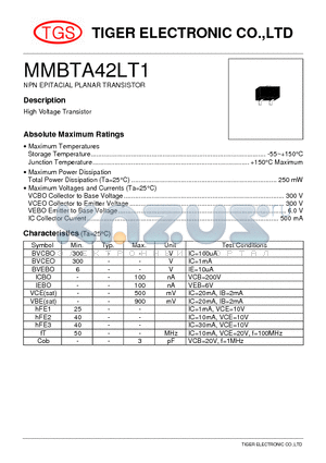 MMBTA42LT1 datasheet - NPN EPITACIAL PLANAR TRANSISTOR
