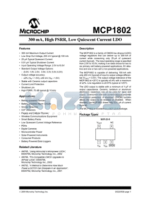 MCP1802T-1202I/OT datasheet - 300 mA, High PSRR, Low Quiescent Current LDO