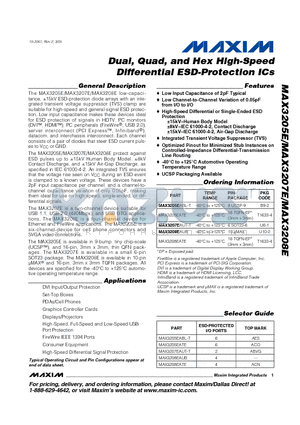 MAX3205E datasheet - Dual, Quad, and Hex High-Speed Differential ESD-Protection ICs