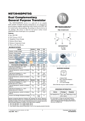 NST3946DP6T5G datasheet - Dual Complementary General Purpose Transistor