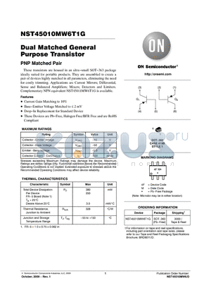 NST45010MW6T1G datasheet - Dual Matched General Purpose Transistor