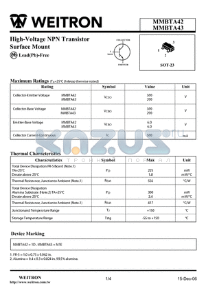 MMBTA42_06 datasheet - High-Voltage NPN Transistor Surface Mount