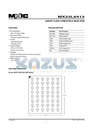 MX23L6413 datasheet - 64M-BIT FLASH COMPATIBLE MASK ROM