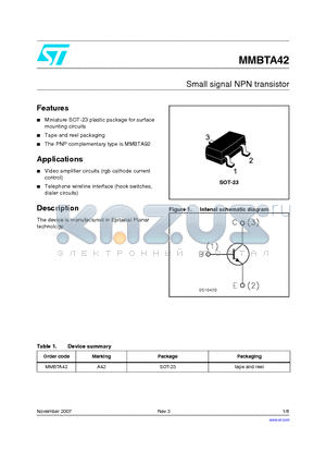 MMBTA42_07 datasheet - Small signal NPN transistor