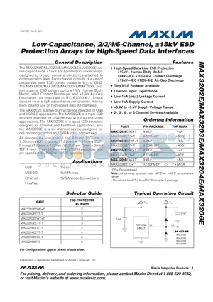 MAX3206EEBLT datasheet - Low-Capacitance, 2/3/4/6-Channel, 15kV ESD Protection Arrays for High-Speed Data Interfaces