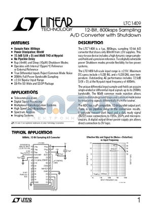 LTC1409C datasheet - 12-Bit, 800ksps Sampling A/D Converter with Shutdown