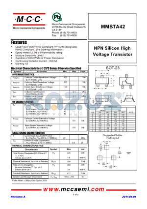 MMBTA42_11 datasheet - NPN Silicon High Voltage Transistor