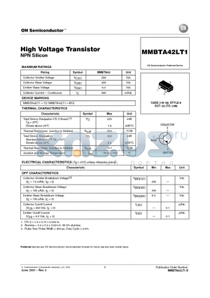 MMBTA42LT1_07 datasheet - High Voltage Transistor NPN Silicon